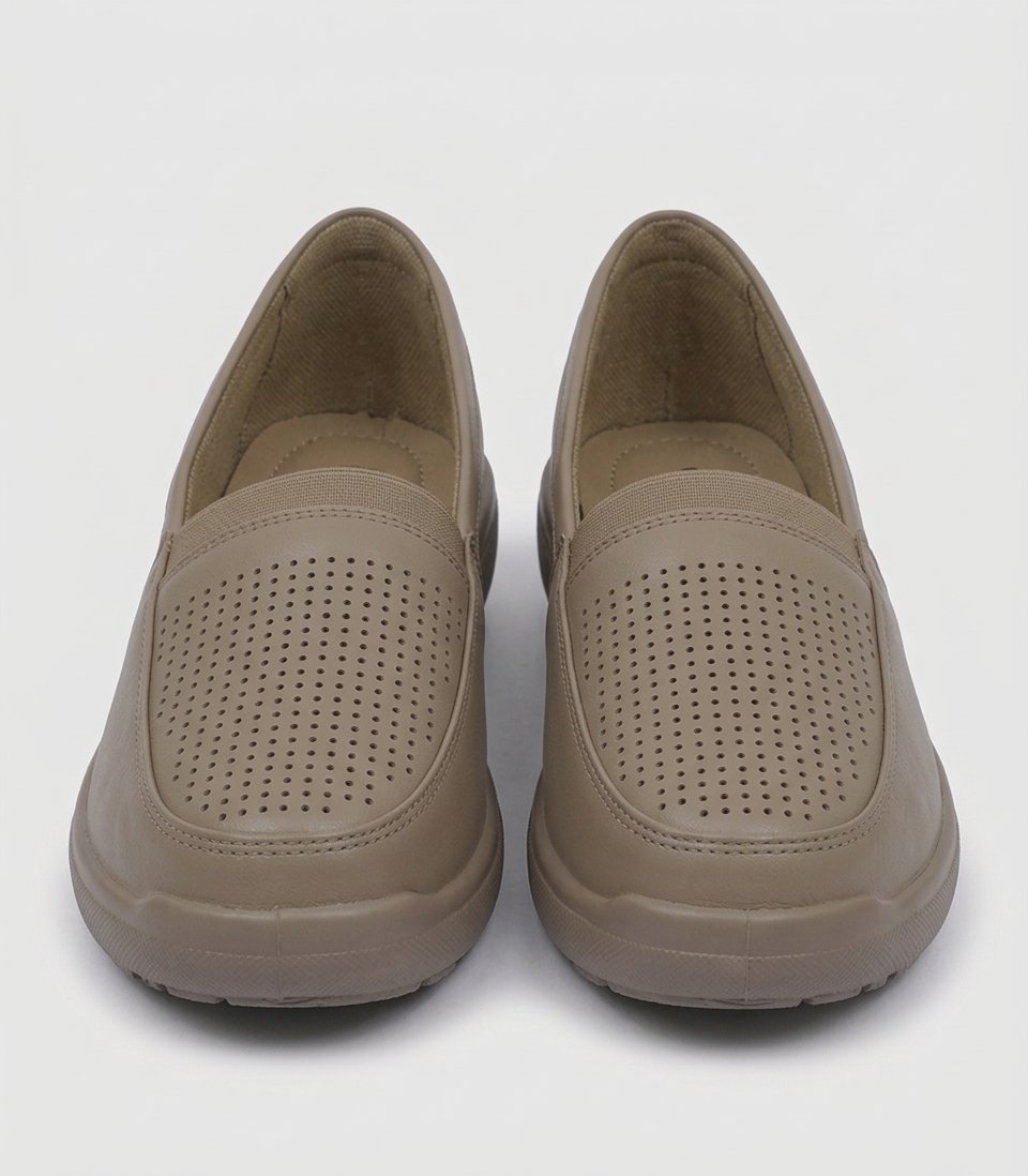 Beige Perforated Breathable Slip-On Loafers
