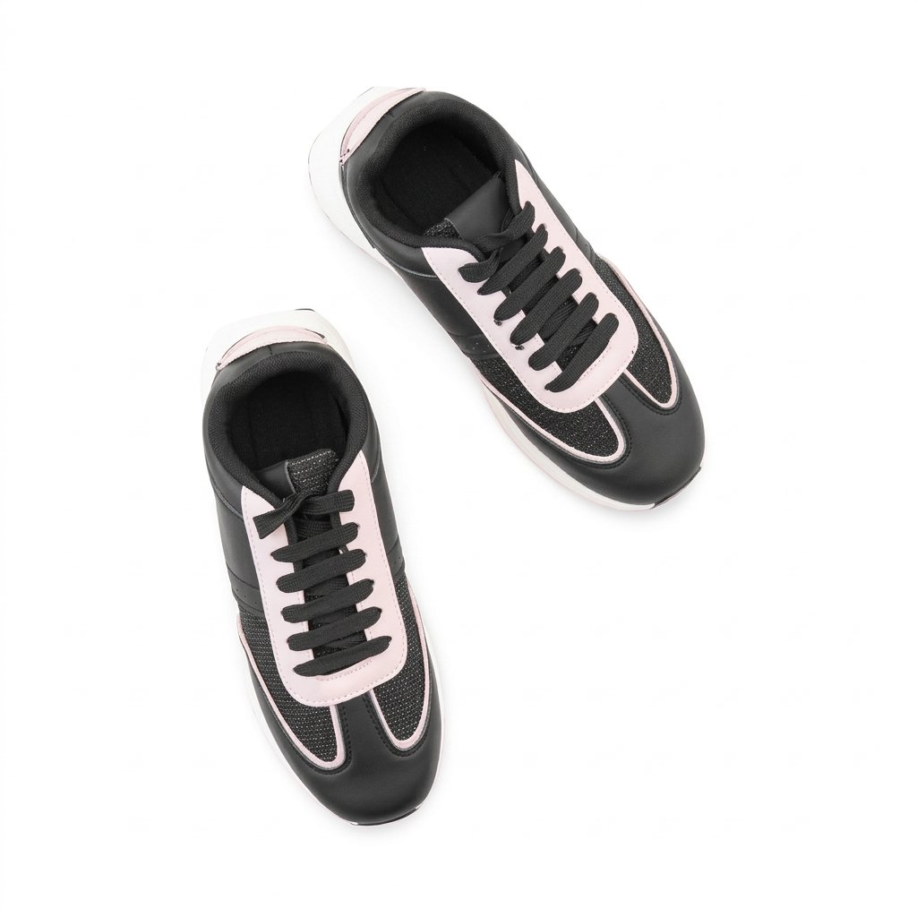 Black & Soft Pink Contrast Low-Top Sneakers