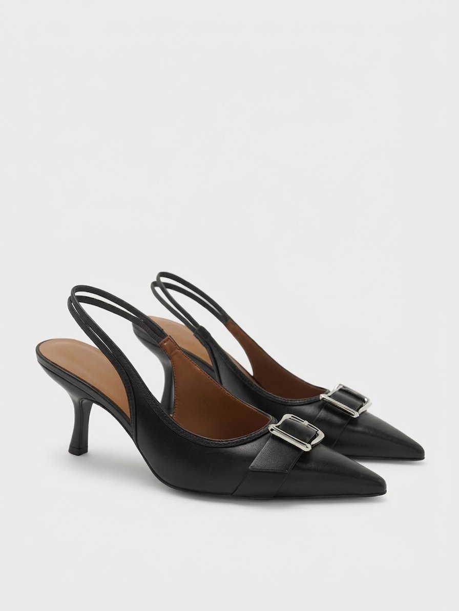 Black Buckled Slingback Heels