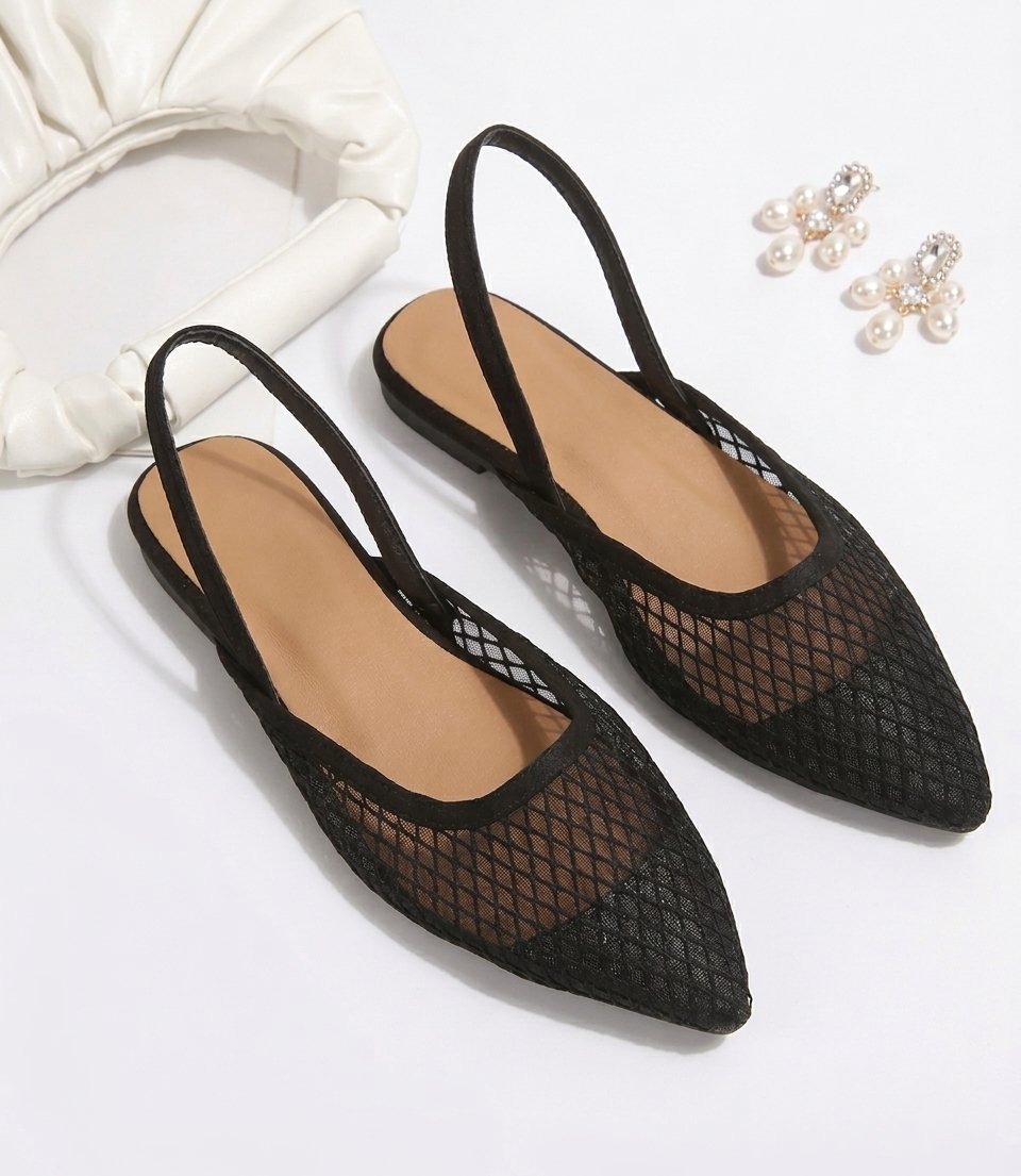 Black Mesh Slingback Flats
