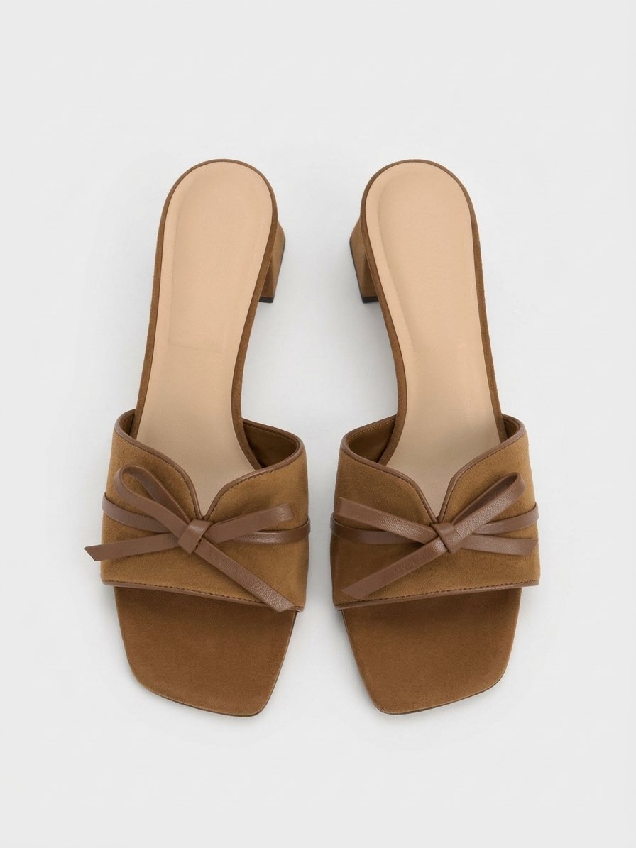 Bow-Trim Block Heel Mules