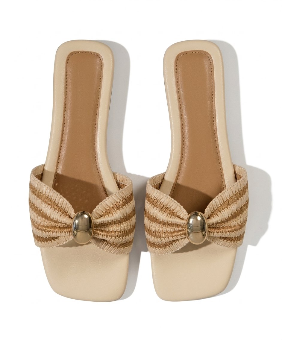 Casual Woven Bow Slides