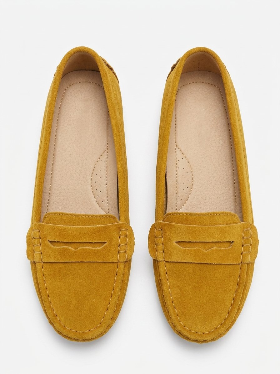 Mustard Yellow Suede Penny Moccasin Loafers
