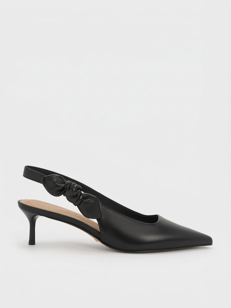 Pointed Knot-Detail Heel in Onyx
