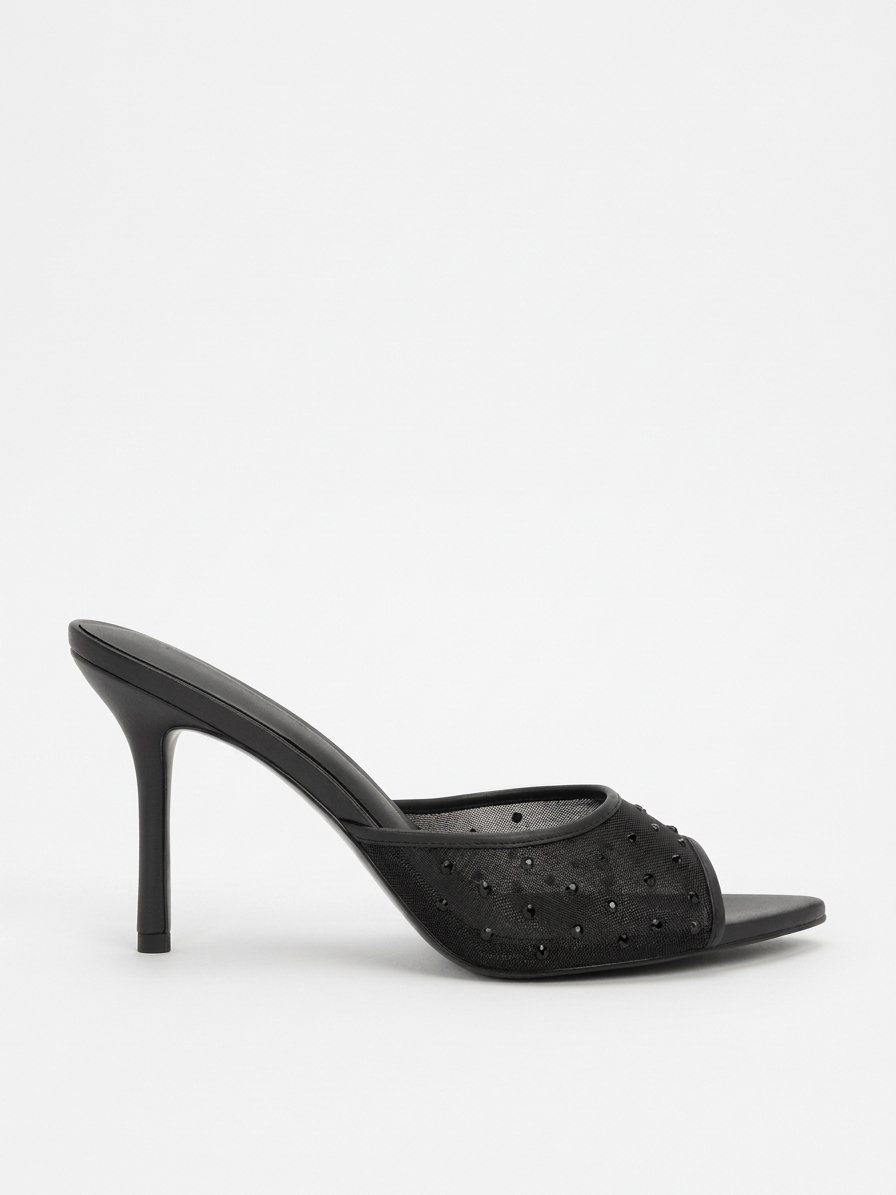 Rhinestone Mesh Heeled Mules