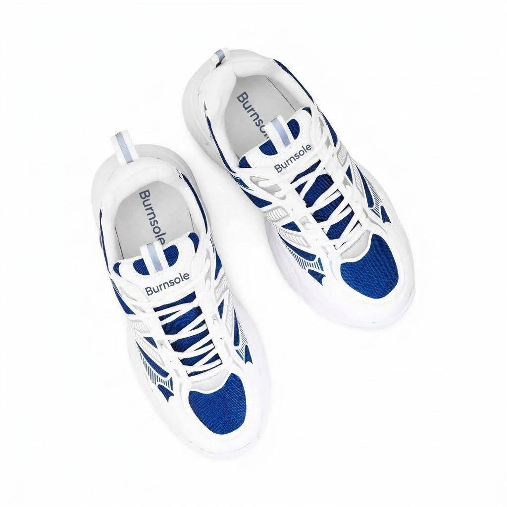 White & Blue Chunky Sporty Sneakers