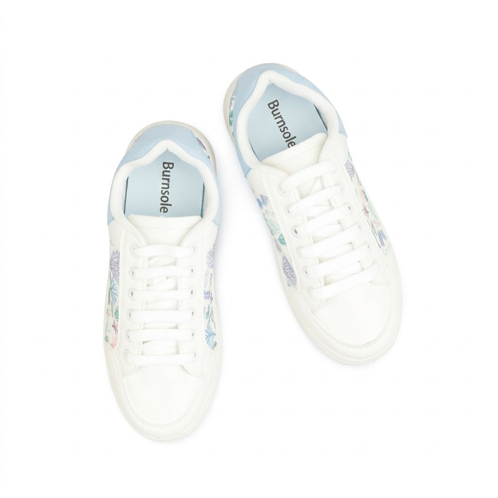 White & Pastel Floral Print Casual Sneakers